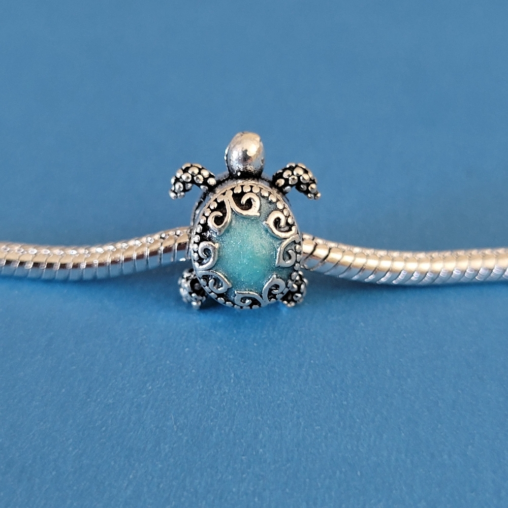 New! For Pandora Charm Bracelet Individual Charms - Turtle Blue And Silver Color - Picture 5 of 6
